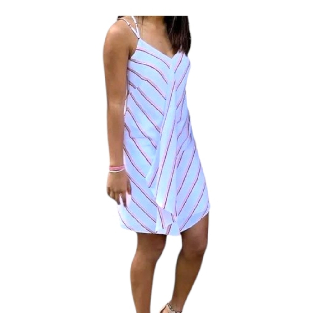 White House Black Market Ruffled Striped Mini Sundress In 2 NWT